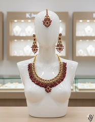Fancy Beautiful Gold Plated Full Zircon Work Necklace With Jhomer Earings And Tika For Her😍😍