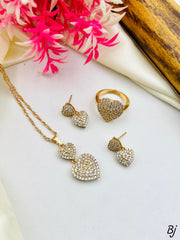 Fancy Beautiful Gold Plated Zircon Work Heart Style Locket Set With Adjustable Rings For Her😍😍😍
