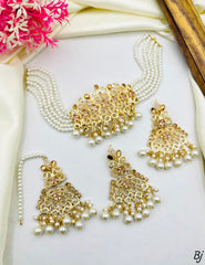 Fancy Beautiful Delicate Design Zircon Work Choker Set With Earings And Tika For Her😍😍😍