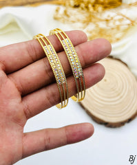Fancy Beautiful Gold Plated 2 Peice Indian Stones Bangles For Her😍