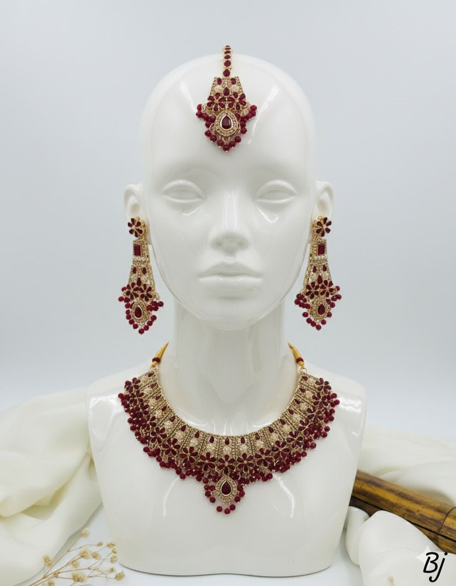 Fancy Beautiful Gold Plated Full Zircon Work Necklace With Jhomer Earings And Tika For Her😍😍