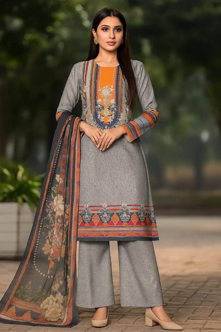 STUFF TEXTURE SWISS LAWN DIGITAL PRINTED SHIRT WITH DIGITAL PRINTED FLAPPER AND 2.5 METER MUNAR RUPATTA