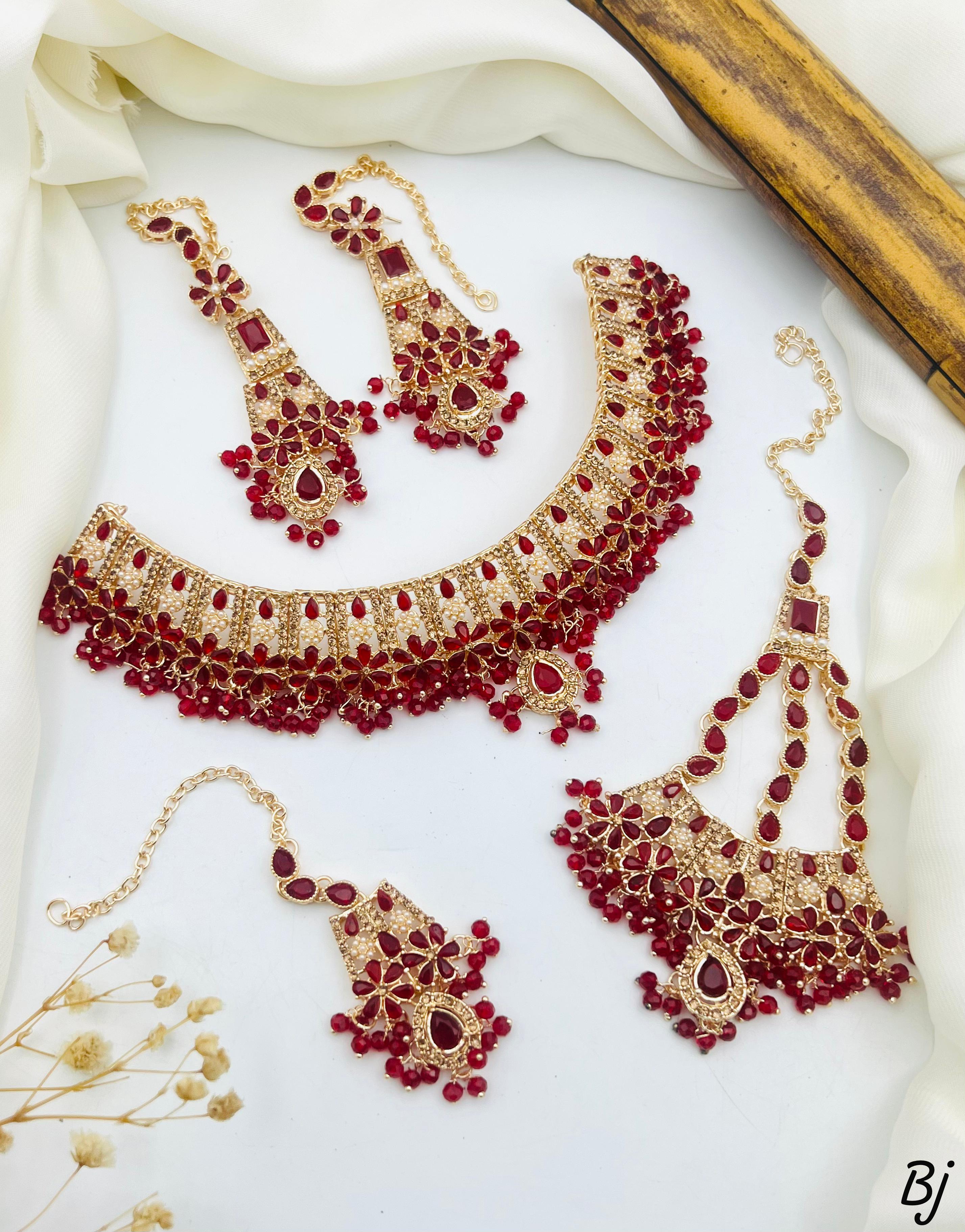Fancy Beautiful Gold Plated Full Zircon Work Necklace With Jhomer Earings And Tika For Her😍😍