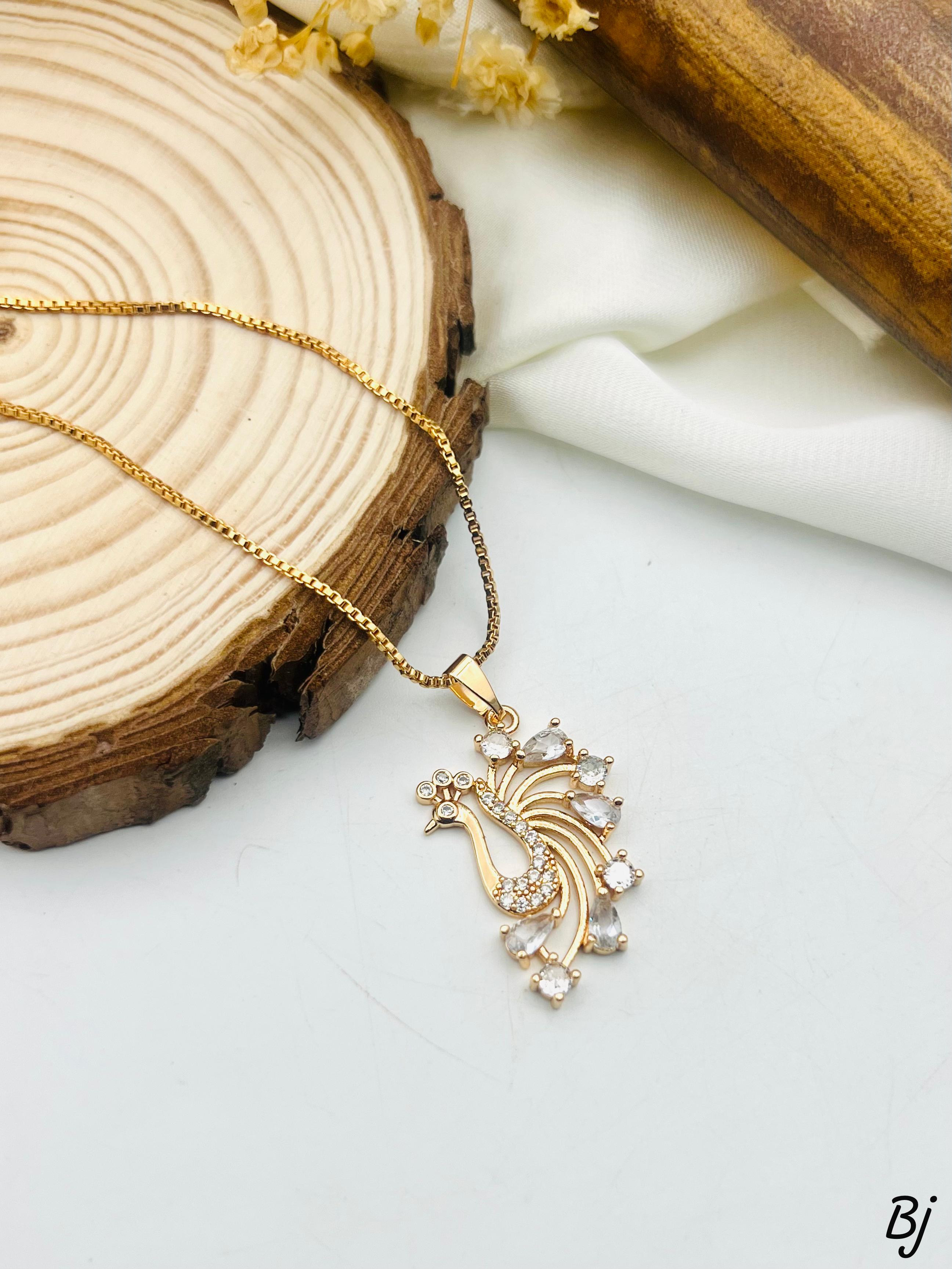 Fancy Beautiful Gold Plated Peacock Design Zircon Pendants For Her😍