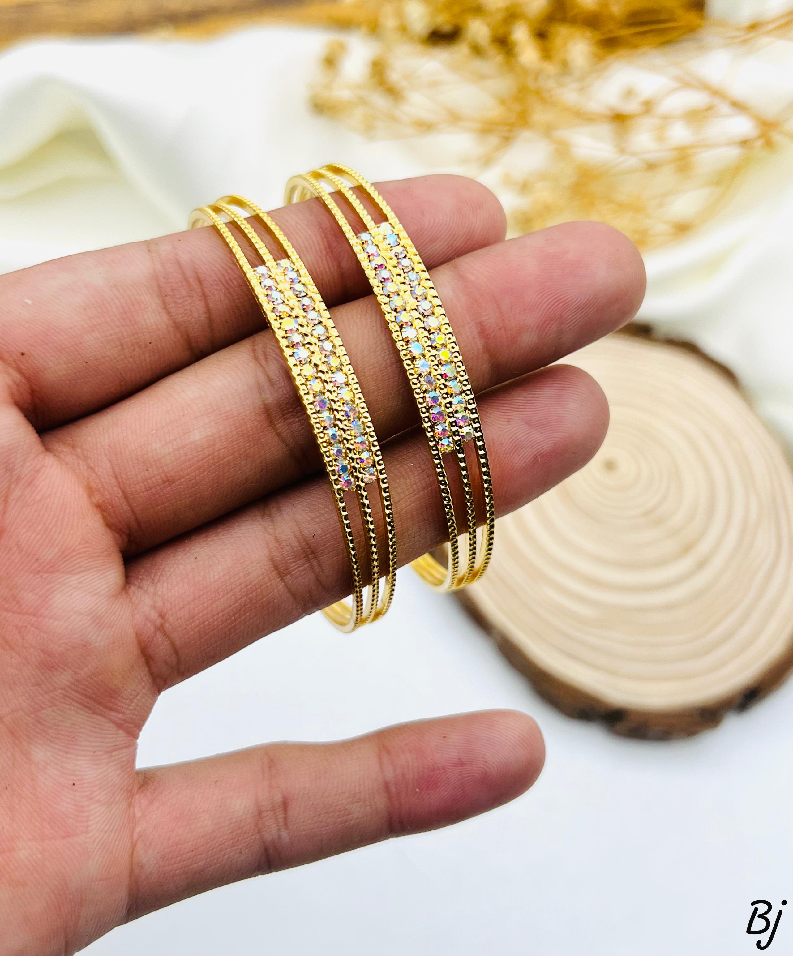 Fancy Beautiful Gold Plated 2 Peice Indian Stones Bangles For Her😍