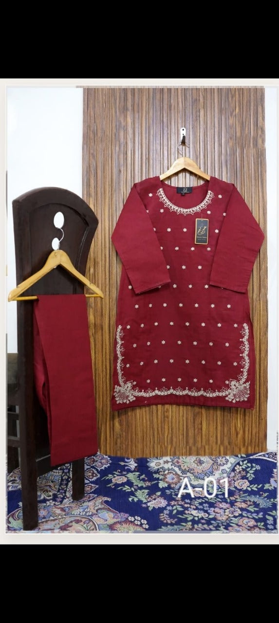 2 piece Cotton Embroidered Suiting
